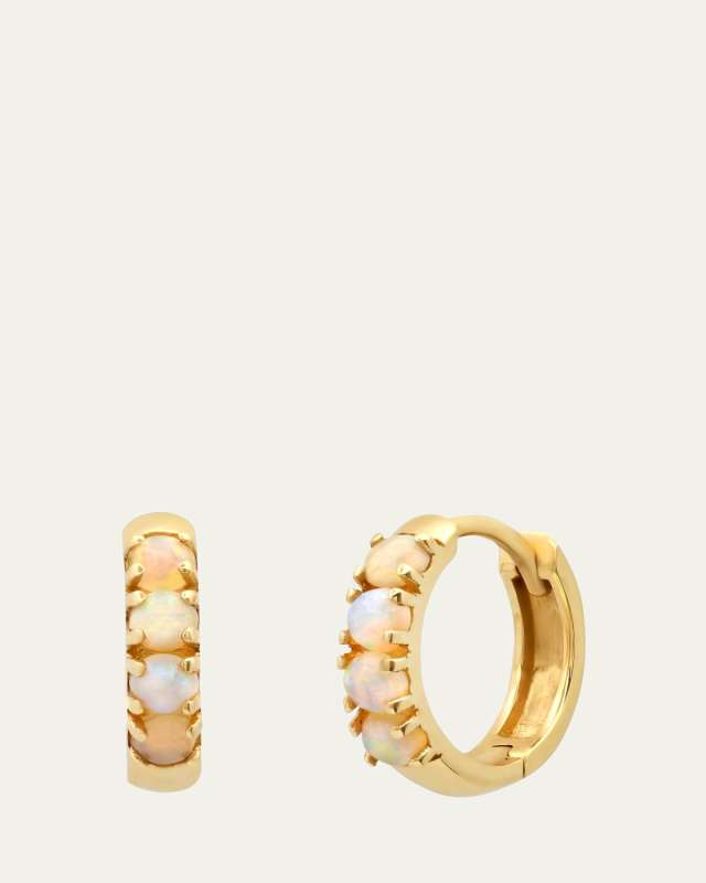 Opal Pave Small Chubby Huggie Earrings, 3mm